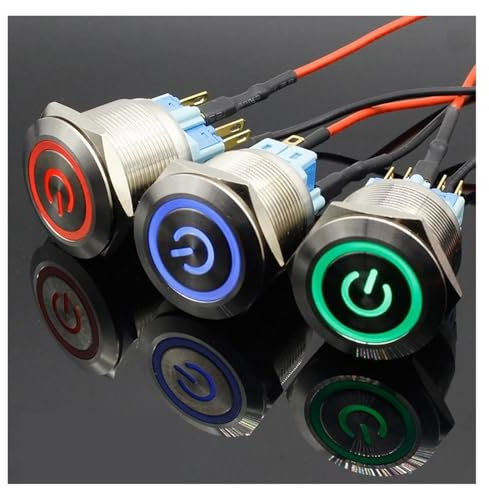 1pc 6Pin 25mm Metal Stainless Steel Momentary/Latching LED Push Button Switch Car Auto Engine Start PC Power Symbol BIANMTSW(Blue,MOMENTARY_220V)