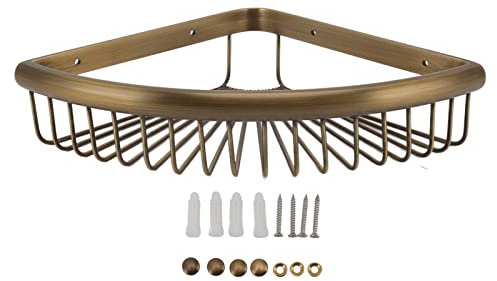 HAOHIZE Bathroom Corner Shelf, Bronze Bath Corner Shelf Wall Mounted, Vintage Shampoo Holder, Shower Caddy Corner, Brass and Stainless Steel Triangular Storage Rack Shelf, Bathroom Organizer