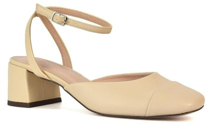 Women's Low Mid Heel Court Shoes Ladies Nude Synthetic Leather Strappy Ankle Strap Square Toe Comfy Square Toe Shoe Size 5