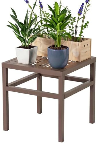 DHYGOTFUR Pflanzenständer Blumenständer Draußen& Innen Aluminium, Blumenbank Pflanzen Blumenregal für Garten, Wohnzimmer, Balkon, Terrasse, Hof, Zimmerecke (Braun, 38cmx 38cm)