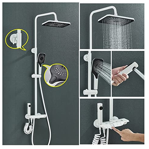 ZYHSIJOBASS Set Miscelatore termostatico per Doccia, Set Doccia Digitale, Rubinetto per Doccia da Bagno, soffione a Pioggia, Miscelatore Caldo/Freddo, Staffa per Sistema Doccia