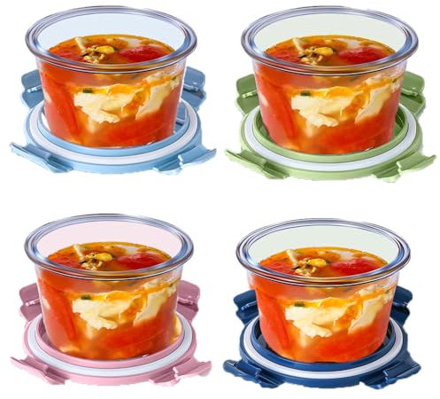 S.ROKE TTAN 520ml Glass Soup Containers With Lids, Glass Food Storage Containers, Eakproof soup containers, Food Meal Prep Containers, BPA-Free, Freezer, Dishwasher, Oven Safe - 4 Pack