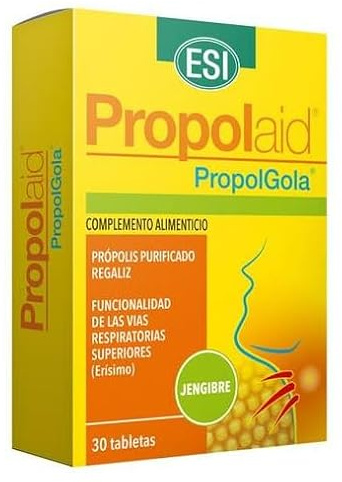 ESI, Propolaid Caramelle per la Gola con Propolis, Liquirizia ed Erisimo, Allevia le Infiammazioni del Cavo Orale, Naso e Gola, Senza Glutine, Vegetariane, Gusto Zenzero, 30 Tavolette