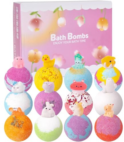 Badebomben Geschenkset für Kinder mit Überraschung, 12 Stück Bio-Badekugeln als Badezusatz Mädchen Jungs Schaumbad, Natürliche Bath Bombs Bademomente für Geburtstag Festival Weihnachten