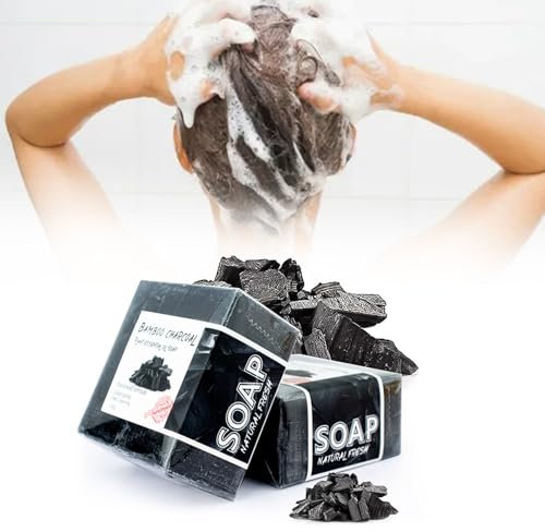 Comioke Black Soap, Barre de Savon, 2x 100g Savon au Charbon de Bambou, Natural Savons Charbon de Bambou, Savons Artisanal pour le Visage, le Corps et les Mains
