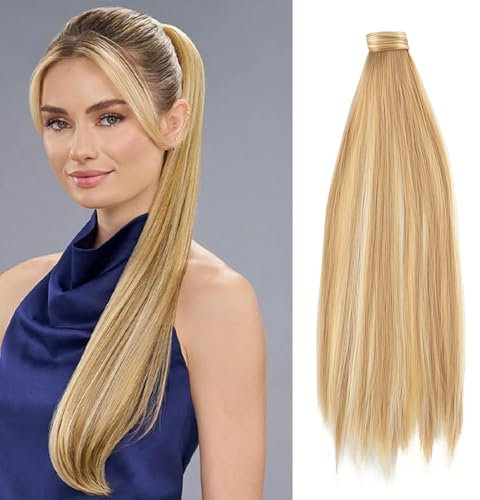 JJstar 70cm Langer Glatter Pferdeschwanz Zopf Haarteil, Synthetische Haarverlängerung für Damen und Mädchen