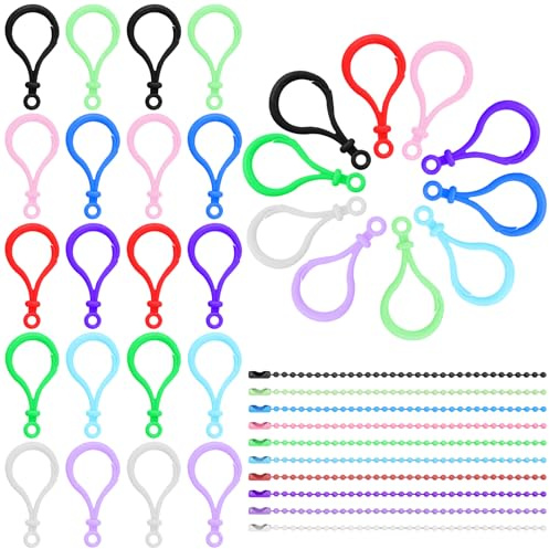 Swpeet 160pcs 10 Farben Kunststoff Hummer Klaue Verschlüsse mit 10 Farben Kugelketten Sortiment Kit, Hummer Klaue Schlüsselanhänger Clips Klaue Snap Clip Haken für DIY Handwerk Schlüsselanhänger