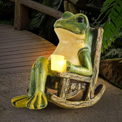 SGZIOO Deko Frosch für Draußen, Solar Frosch Gartendeko, Frosch Deko Garten mit Wasserdicht Lichterketten, Lustige Regenschirm Frosch Statue, Tier Garten Statue für Terrasse Rasen Teiche