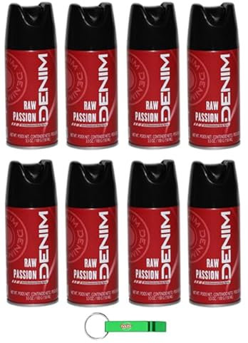 8x Denim Deodorante Spray Corpo Raw Passion - Körperspray-Deodorant - Klassisch maskulin, frisch und mit einem unverwechselbaren Deo 150ml + Beni Culinari Kostenloser Schlüsselanhänger