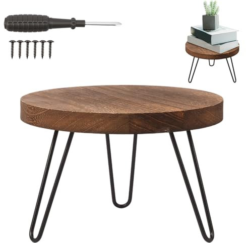Sutowe Holz Blumenhocker mit 3 Klappbare Metallbeine Ø 25cm Rund Pflanzenständer Blumenständer Beistelltisch Couchtisch Teetisch