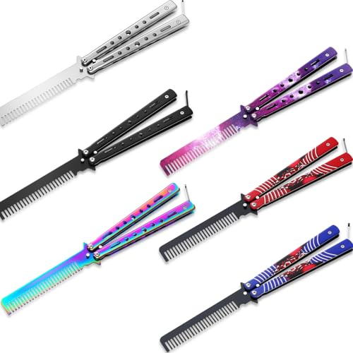 Yiyiring 6 Pettini A Farfalla In Acciaio Inox Pieghevoli Per Allenamento, Strumenti Di Acconciatura Per Sport All'aperto (Nero, Argento, Colorato, Rosso, Blu, Rosa)