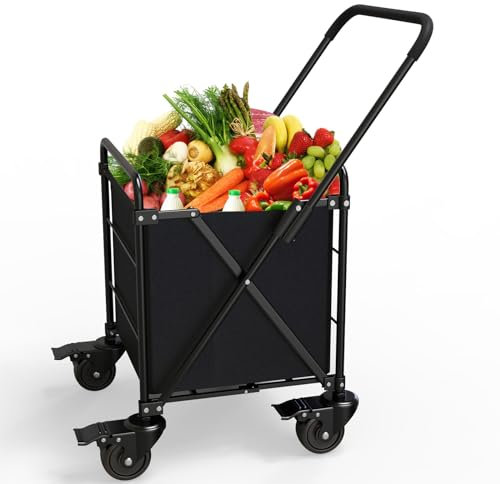 Einkaufstrolley klappbar,64L Shopping Trolley, Einkaufstrolley mit Rädern und 4 Körben, Tragbar Einkaufswagen zum Einkaufen, Einkaufen, Wäschewaschen