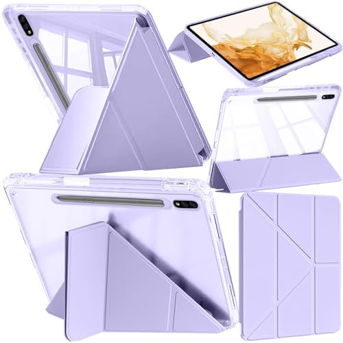 A-BEAUTY Funda Compatible con Samsung Galaxy Tab S8 Plus 2022 / S7 FE 2021 / S7 Plus 2020 12.4 11 Pulgadas, Antichoque Carcasa Translúcida, Soporte de Y 6 en 1, Lila