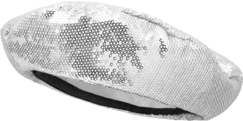 YeeHeen Sequin Sparkly Beret Hat French Artist Cap for Women Silver