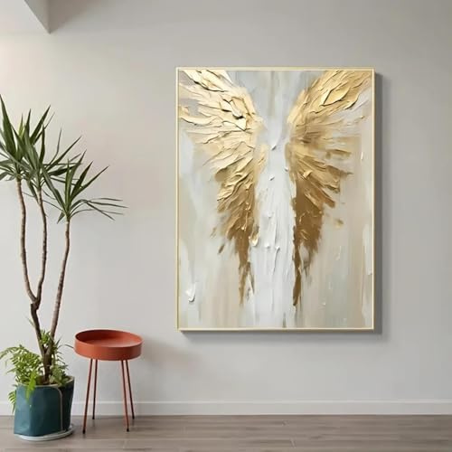 ZHUOYA Golden Wings-Druck, Gemälde auf Leinwand, 2D, abstrakte Engelsflügel, Wandkunst, Bild, große Heimdekoration für Wohnzimmer, Schlafzimmer, 50 x 70 cm, rahmenlos