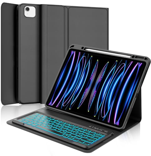 IVEOPPE Tastatur für iPad Pro 12,9 Zoll, Hülle mit Tastatur für ipad Pro 6./5./4./3. Generation, Bluetooth QWERTZ Magnetische 7-Farbige Beleuchtung Keyboard für iPad 12.9 (2018-2022), Schwarz