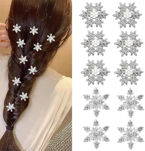 ROKZELT 10 Pièces Pinces à Cheveux de Noël, Barrette Cheveux Flocon de Neige Accessoire Noel Pince avec Strass Argent pour Filles Femmes, pour l'hiver, Noël, les mariages