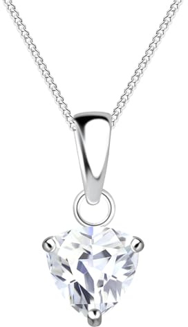 Löb 925 Silber Halskette Trilliant Zirkonia Solitär Stein Anhänger Dezent, Damen Kette mit einem Glitzer Steinanhänger Brautschmuck Braut Elegant Weiß