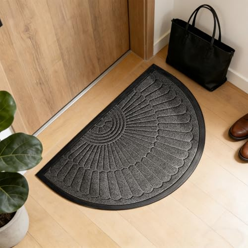 Wapasezyar Fußmatte Außen, Wetterfest rutschfest Hochwertig Fussmatte Halbrund Aussen und Innen Einheitsgröße 50x80 cm - Ästhetisch Outdoor Türmatte Haustür Schmutzfangmatte (Grau)