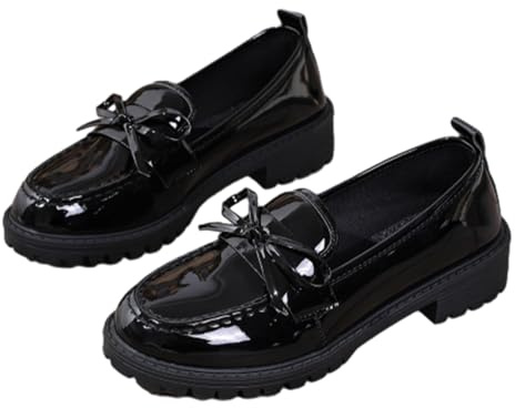 Mocassini da donna con fiocco in pelle verniciata, tacco basso, senza lacci, casual, comodi, eleganti, per il lavoro