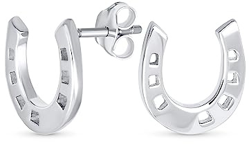 Petites Boucles d'Oreilles Clous Fer à Cheval Porte-Bonheur Équestre Bijoux Western Pour Femmes Adolescents Diplôme .925 Argent Sterling