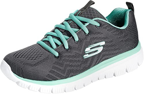 Skechers Damen Graceful Get Connected Sneaker,Charcoal Mesh Green Trim, 36.5 EU