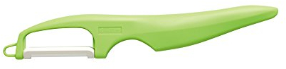 Kyocera Sparschäler mit doppelseitiger Keramik Klinge | Grün | 4 cm | extra scharfer Schäler | sauberes Schälen von Gemüse und Obst | spülmaschinenfest | Mehrzweck Gemüseschneider