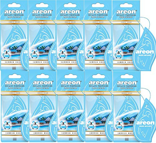 AREON Mon Auto Lufterfrischer Sommertraum Duft Anhänger Hängend Aufhängen Spiegel Blau Autoduft Pappe 2D Wohnung (Summer Dream Set Pack x 10)