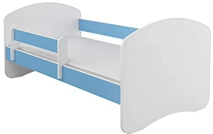 ACMA Kinderbett Jugendbett mit Einer Schublade und Matratze Weiß II (140x70 cm, Blau)