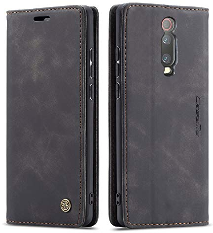 mvced Handyhülle Kompatibel mit Xiaomi Mi 9T /9T Pro/Redmi K20/K20 Pro,Premium Leder Flip Case Schutzhülle mit Standfunktion,Schwarz