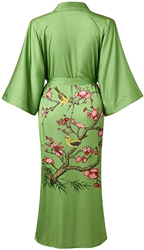 Ledamon Robe kimono longue pour femme - Grande taille - Avec poche florale - Chemise de nuit, Fruit Green, taille unique