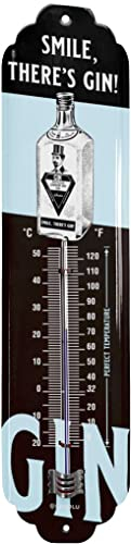 LANOLU Blechschild Thermometer GIN - There is Gin! Retro Bar Deko Bar Schild GIN - Analoges Thermometer als Geschenk - vintage Dekoration für Partyraum, Irish Pub und Küche 7x28cm