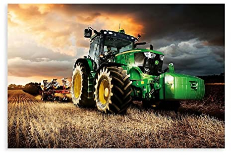 FUKITT John Deere Traktor Retro Auto Poster Leinwand Poster Wandkunst Dekor Druck Bild Gemälde für Wohnzimmer Schlafzimmer Dekoration Rahmen Stil 30 x 45 cm