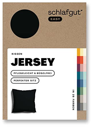 Schlafgut Easy Jersey Kissenbezug 40x40 cm Off-Black mit 100% Baumwolle, superweicher & atmungsaktiver Kopfkissenbezug