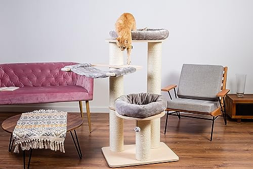 Natural Paradise Amaryllis Cat Scratching Post L with Thick Sisal Posts H 127.5 x L 101 x W 79 cm (Light Grey)
