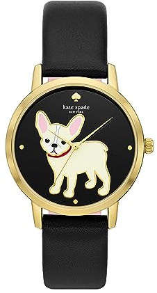 Kate Spade New York Metro Damen-Armbanduhr mit DREI Zeigern, schwarzes Lederband (Modell: KSW9069), Schwarz