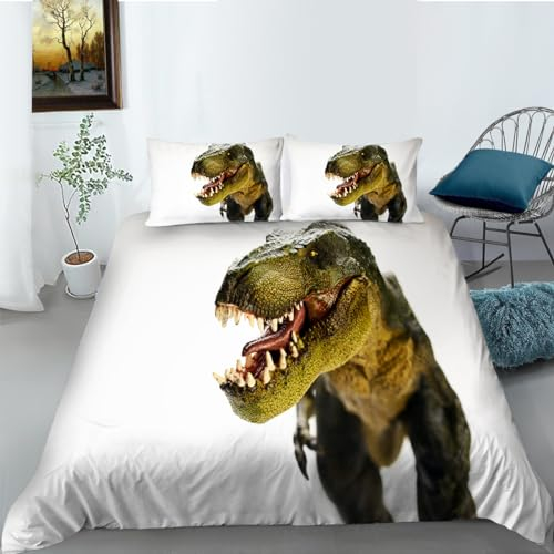 CTQTZ Dinosaurier Bettwäsche 155x220cm Realistische Dinosaurier Bettbezug mit Reißverschluss Schließung Bettbezug Set 3 Teilig Dschungeltier-Dino-T-Rex Bettwäsche Set Weich Mikrofaserbettwäsche