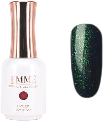 CÔEM - Premium Gel UV Nagellack langanhaltend für UV-Lampe - Gellack Shellac 400 Farben (Glitzer, Metallic, Schimmernd) Nail Polish schnelltrocknend - Gelnagellack 15ml GP351 dunkelgrün/glitzer