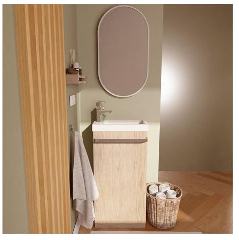 MOB-IN Meuble Lave-Mains sur Pieds Johann décor chêne + Vasque + Miroir