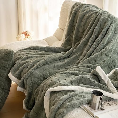 Kuscheldecke Flauschig Graugrün Fleecedecke Decke Sofa,Warm Sherpa Sofaüberwurf Decke, Decke Flauschig Mikrofaser Wolldecken für Couch