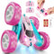 QUNREDA RC Cars, Pink Remote Control Car for Girls, 2.4 GHZ Double Sided RC Stunt Car 360° Rotating Remote Control Crawler with Headlights Cars Toys for 6 7 8 9 10 11 12 Girls Birthday