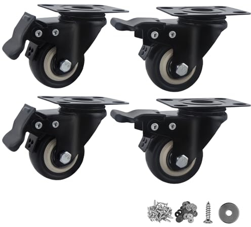 Htudcue 2 Inch Heavy Duty Caster Wheels Set of 4, Locking PU Casters with Brake, No Noise Polyurethane Wheels for Home Furniture & Workbench, 800lbs Total Load