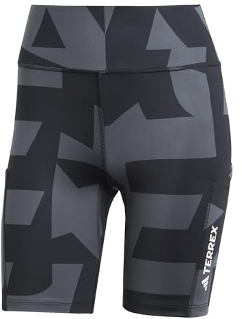 adidas Women's Terrex Multi 8inch Printed Tight Shorts, Carbon/Black/Black/Black, XL