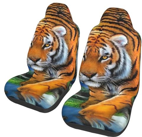 Weisupg Tiger Autositzbezug, 2-teiliges Set, Autositzschoner Universal Vordersitzbezüge für Autos, LKWs, SUVs
