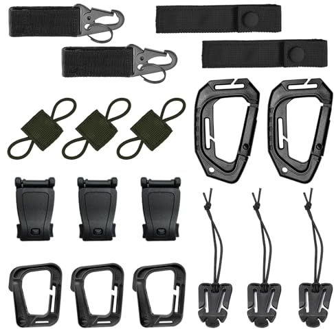 18 Stück Molle Zubehör Karabiner Clips Molle System Gürtelschlaufen Molle Strap Befestigungen für taktische Rucksäcke Tasche Weste
