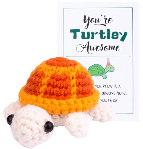 Mwmoeen Lustige Positive Schildkröte Strickpuppe, Pocket Hug Geschenk Schildkröte Tier Häkelpuppe Jubelndes Geschenk mit positiven Affirmation Karte für Freunde Ermutigung Party-Dekoration(Orange)