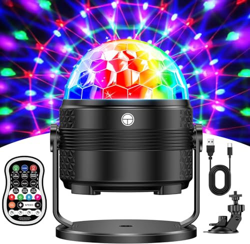 Tyonto RGBP Boule Lumineuse Disco Pour Les soiree DJ Fete-15 Couleurs Lumiere, Minuterie, Musique, Rotation À 360°, Lumineux Et USB 4M/13 Pieds Créent Une Atmosphère de Vacances Lumière Lumineuse