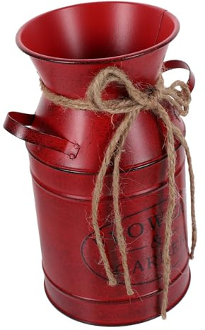 Vintage Eisen Blumentopf mit Stabilem Boden für Pflanzen und Deko | Rot, für Zuhause und Küche, Passend für Kunstblumen und Tischdekoration
