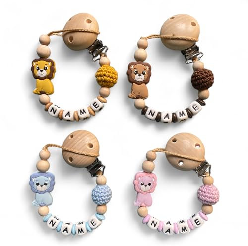Personalisiertes Baby Geschenk mit Namen für Junge und Mädchen verschiedene Varianten - Schnulliband Motiv Löwe