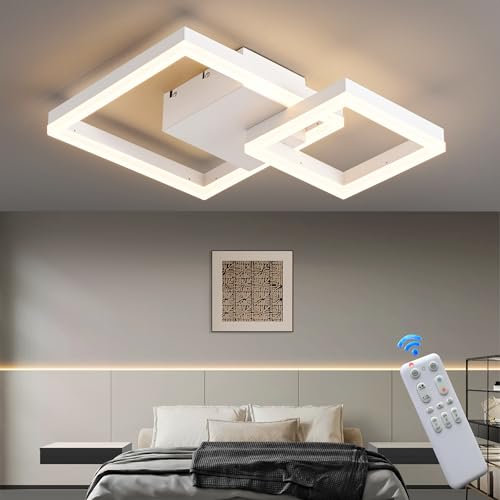 SEATAIN LED Deckenleuchte Schlafzimmerlampe, Modern weiß Geometrisch Deckenlamape, 30W 40cm 3000lm 3000-6000K mit Fernbedienung Stufenlos Dimmbar, 3W Nachtlicht, Memory-Funktion